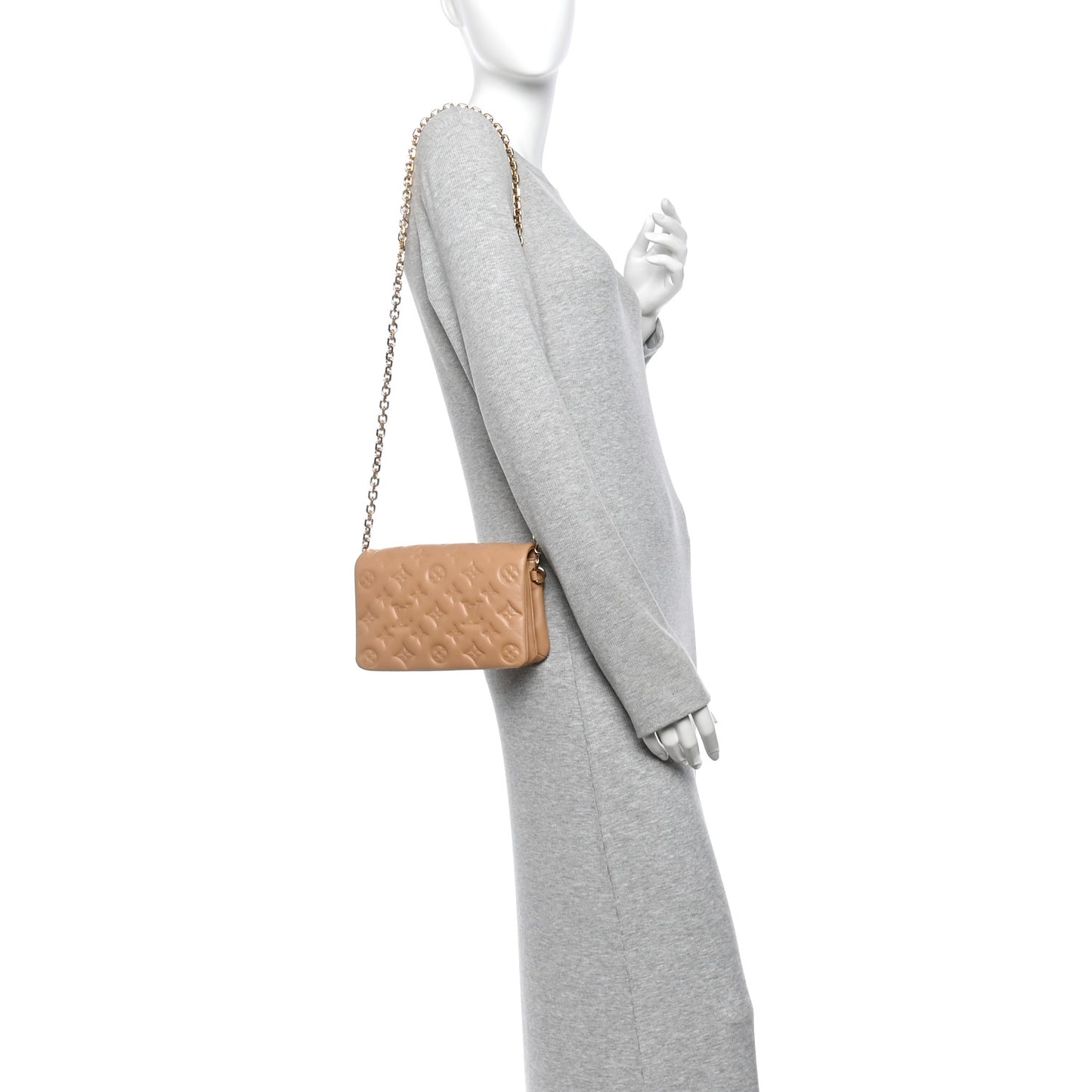 Lambskin Embossed Monogram Pochette Coussin Camel