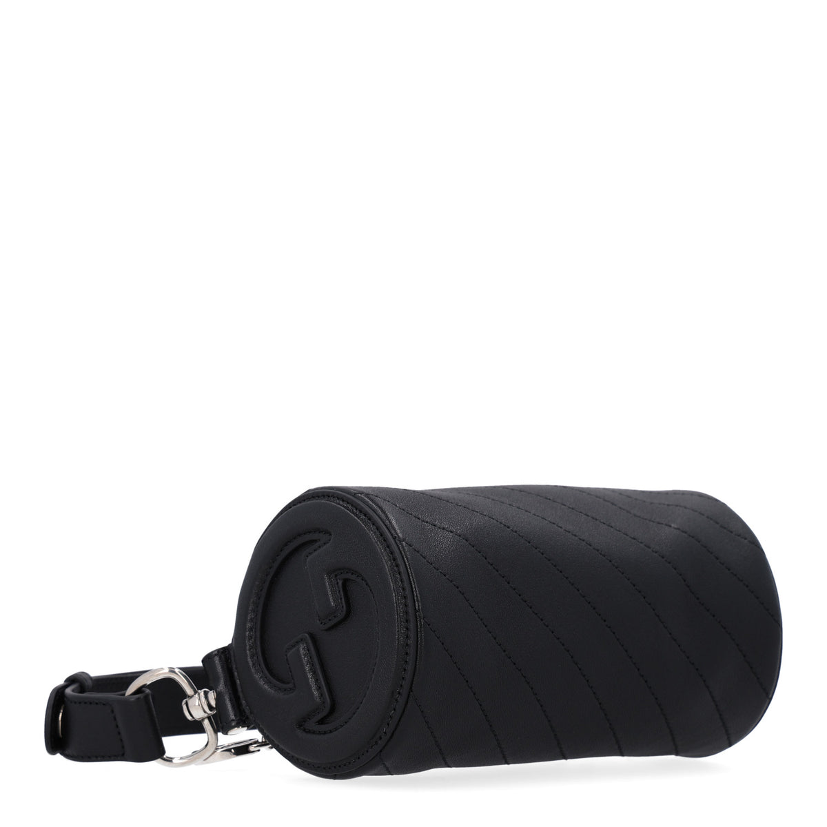 Sakai Be Green Calfskin Diagonal Stitched Mini Blondie Barrel Shoulder Bag Black
