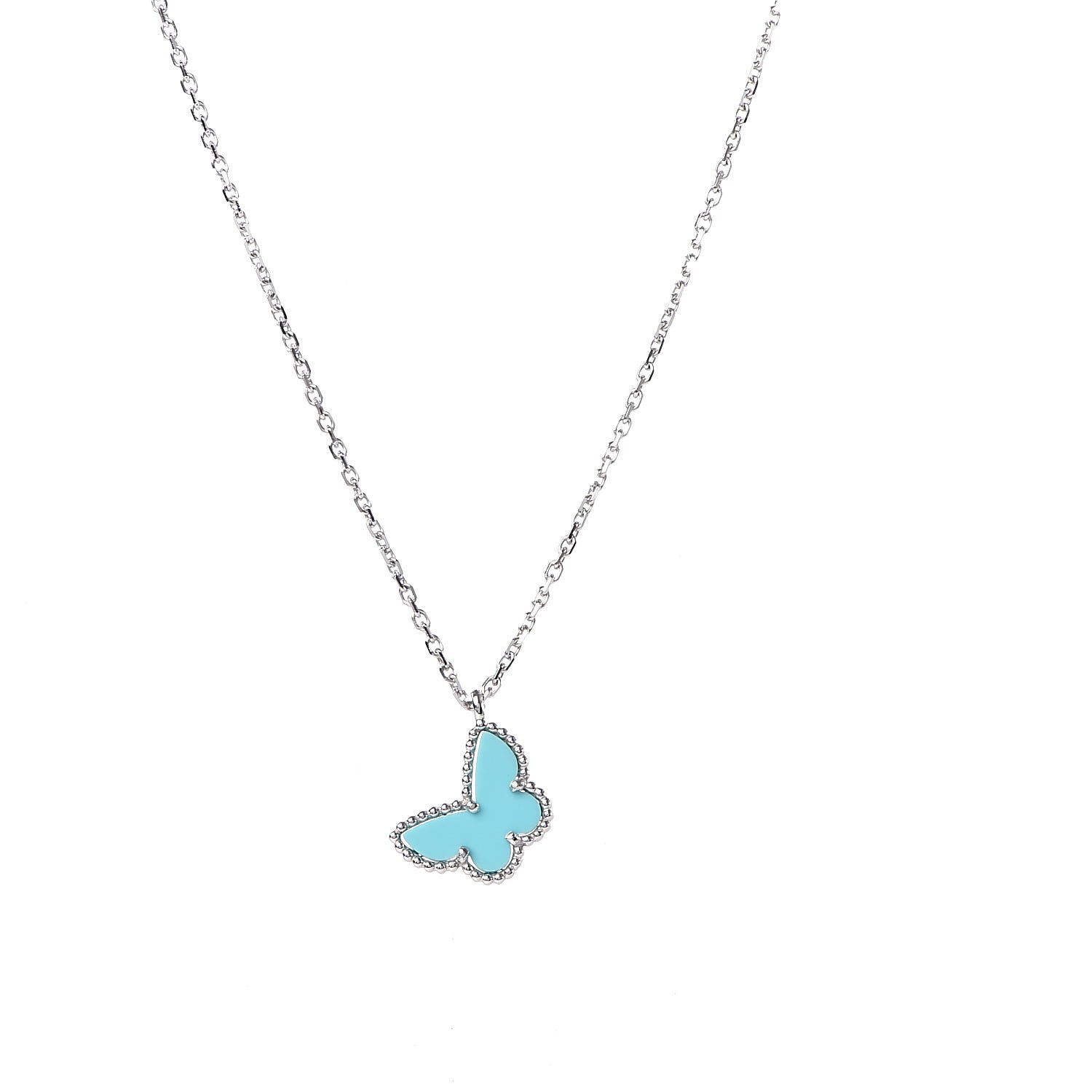 Van Cleef & Arpels 18K White Gold Turquoise Sweet Alhambra Butterfly Pendant Necklace 4 of 8