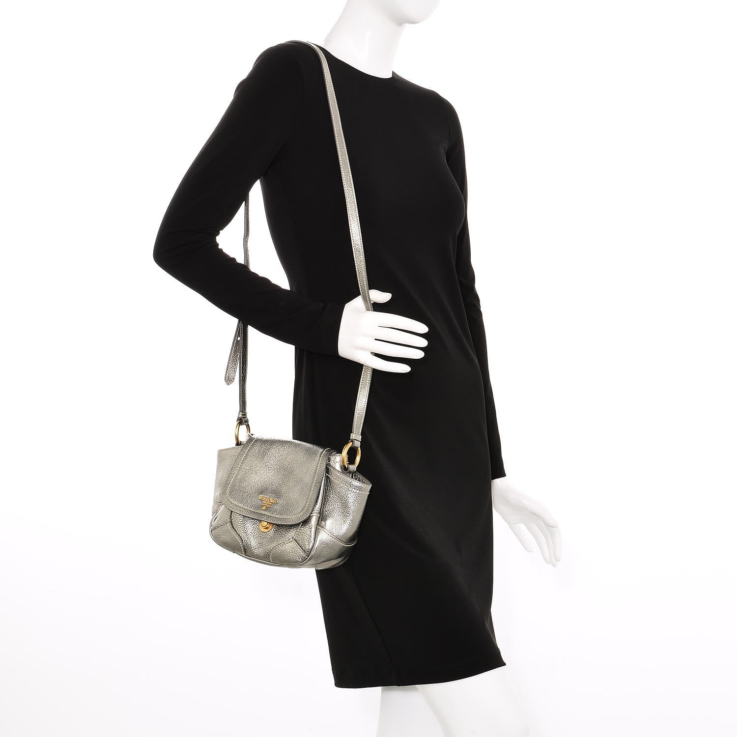 Prada Vitello Daino Crossbody Bag Acciaio 2 of 7