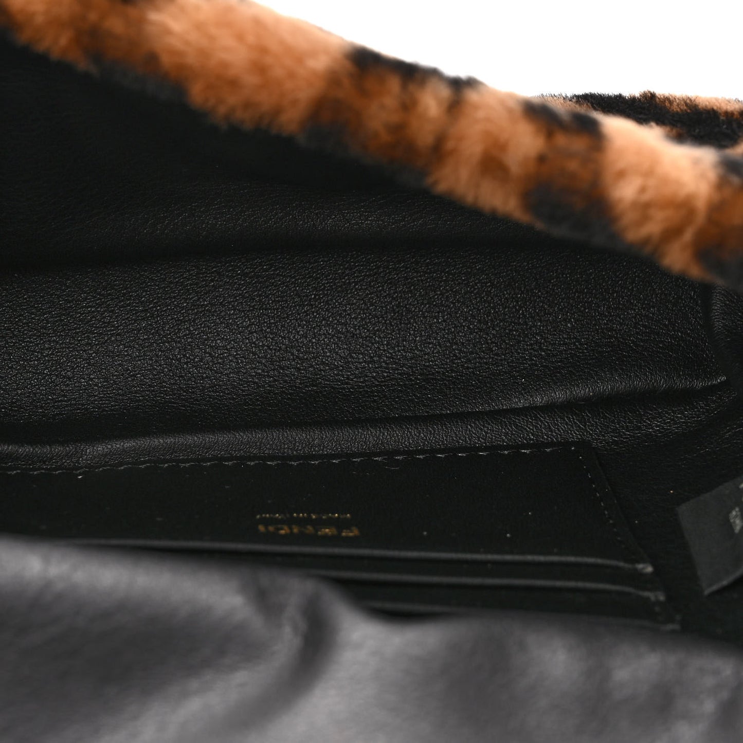Shearling Vitello Dolce Macro FF 1974 Mini Baguette Tobacco Black