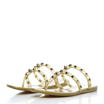 Valentino Garavani PVC Jelly Glitter Rockstud Caged Flat Thong Sandals 35 Oro 3 of 8