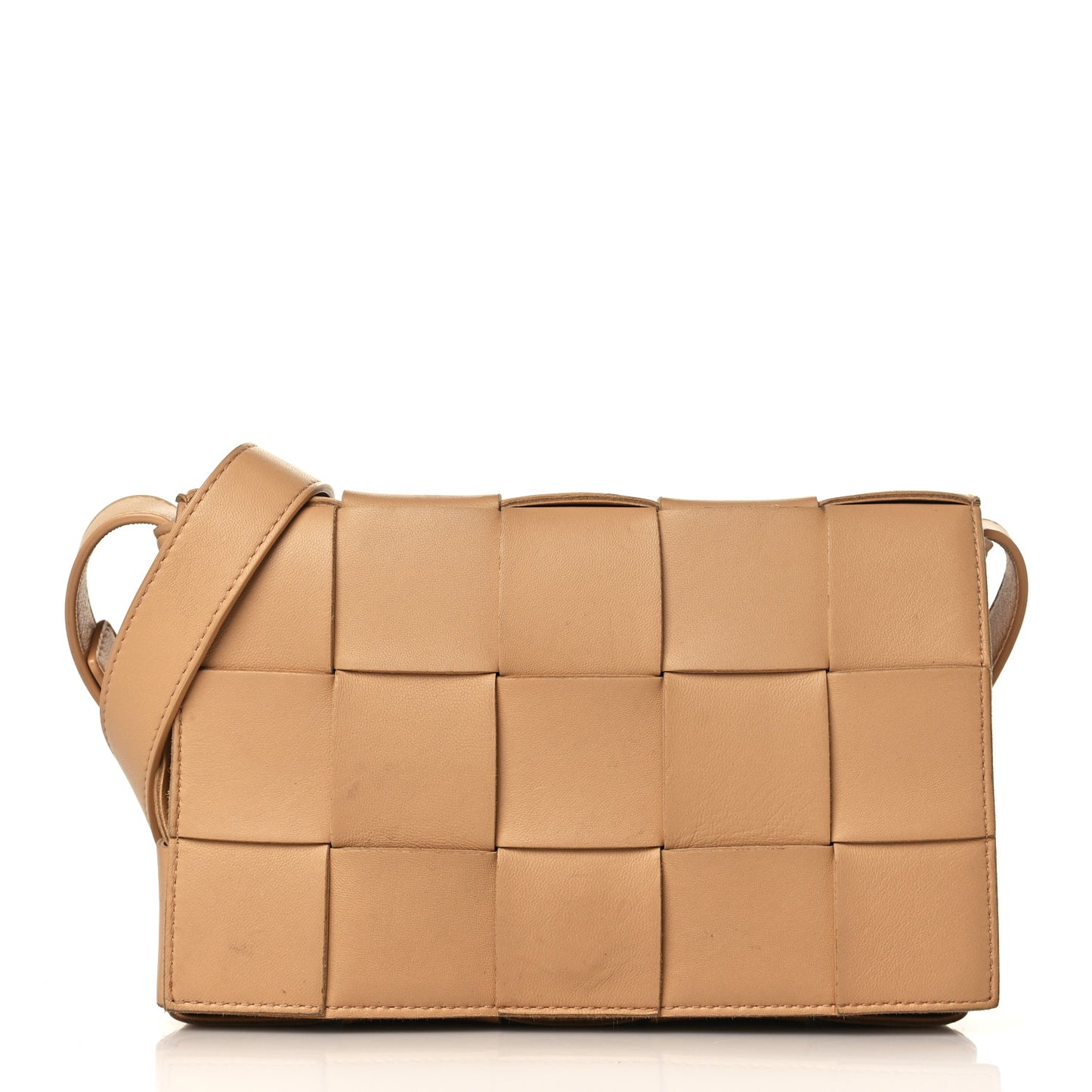 Lambskin Maxi Intrecciato Cassette Crossbody Bag Almond