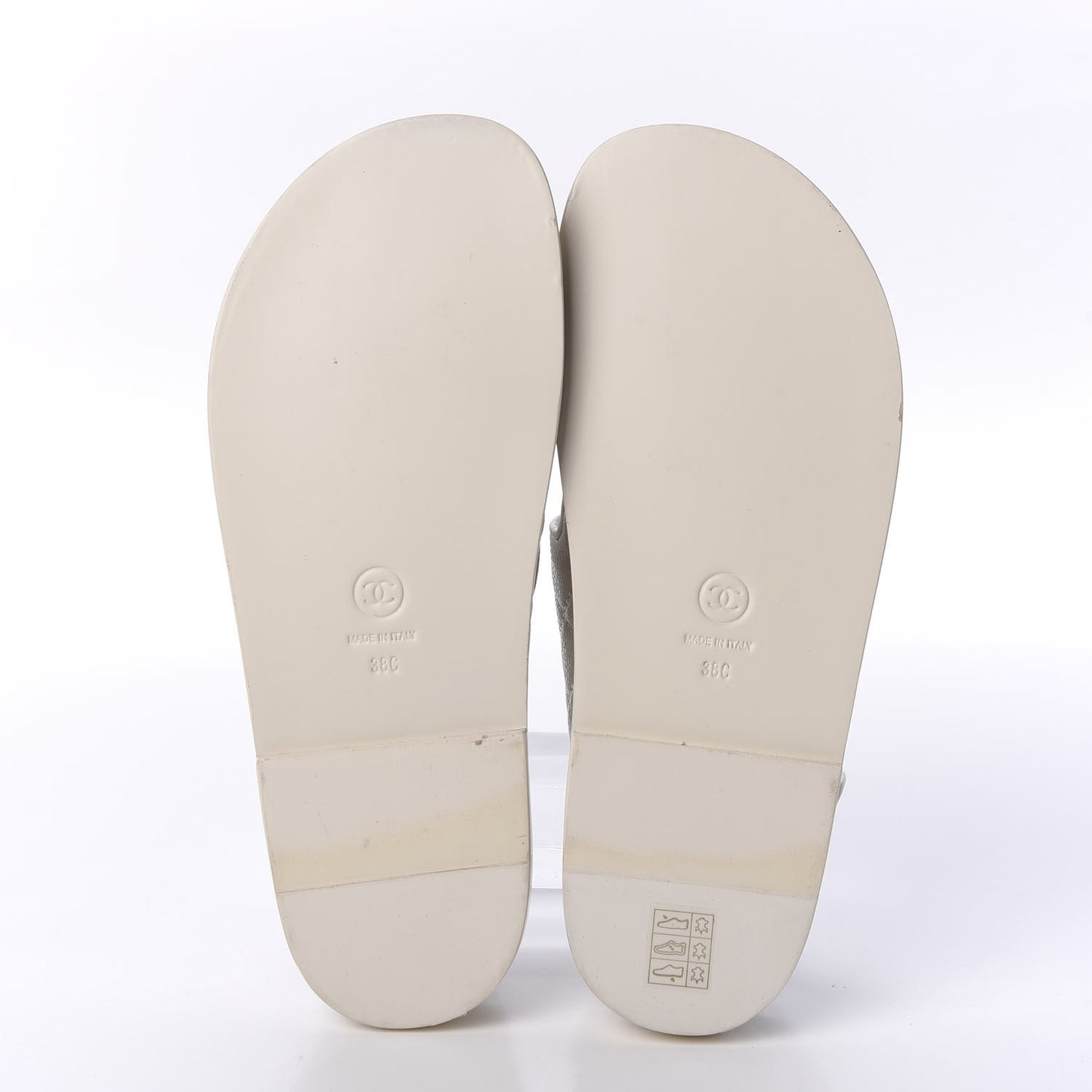 Grained Calfskin Quilted Velcro Dad Sandals 38 White