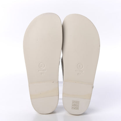 Chanel Grained Calfskin Quilted Velcro Dad Sandals 38 White 8 of 9