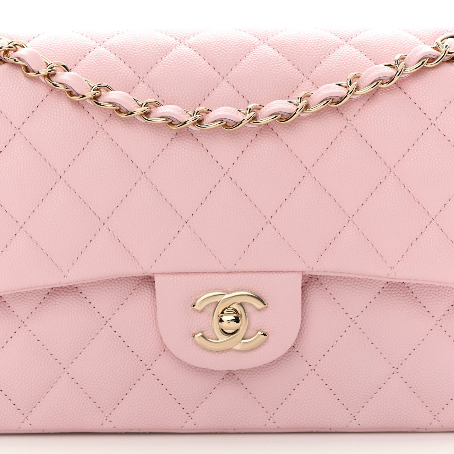 Caviar Quilted Medium Double Flap Light Pink