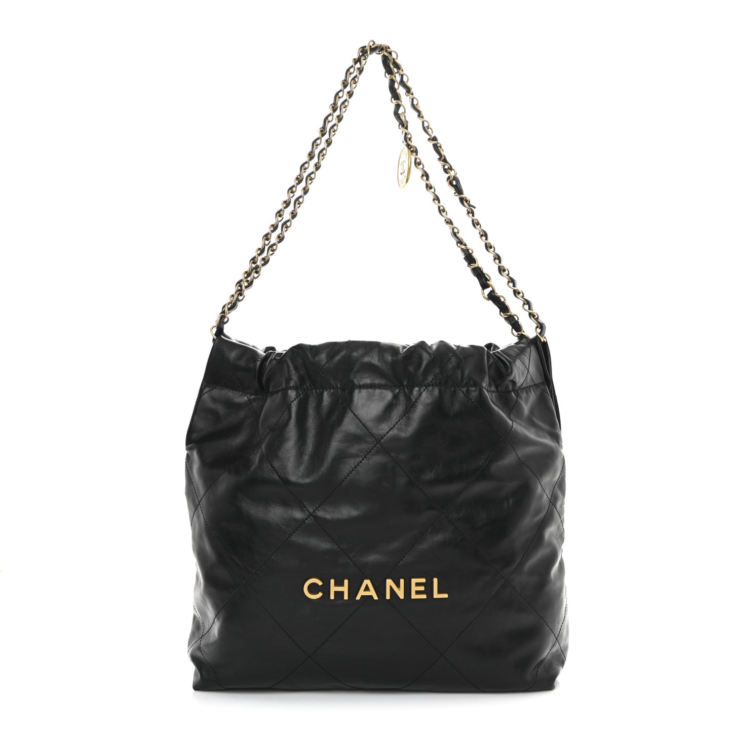 Shiny Calfskin Quilted Small Chanel 22 Black