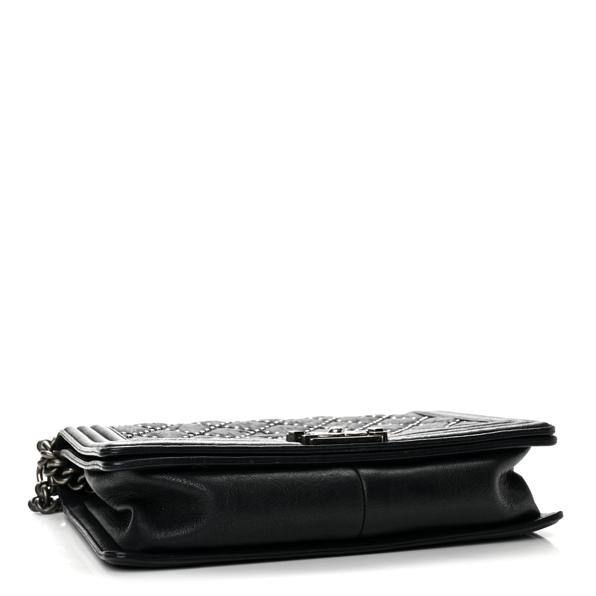Crumpled Lambskin New Medium Studded Boy Flap Black