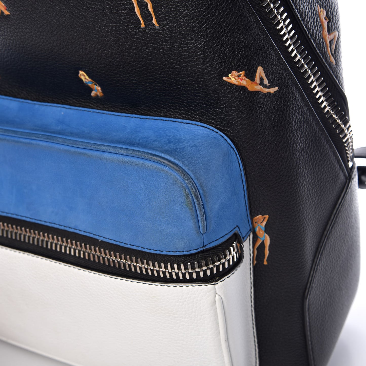 Pebbled Calfskin Suede Embroidered Bikini Babe Backpack Black