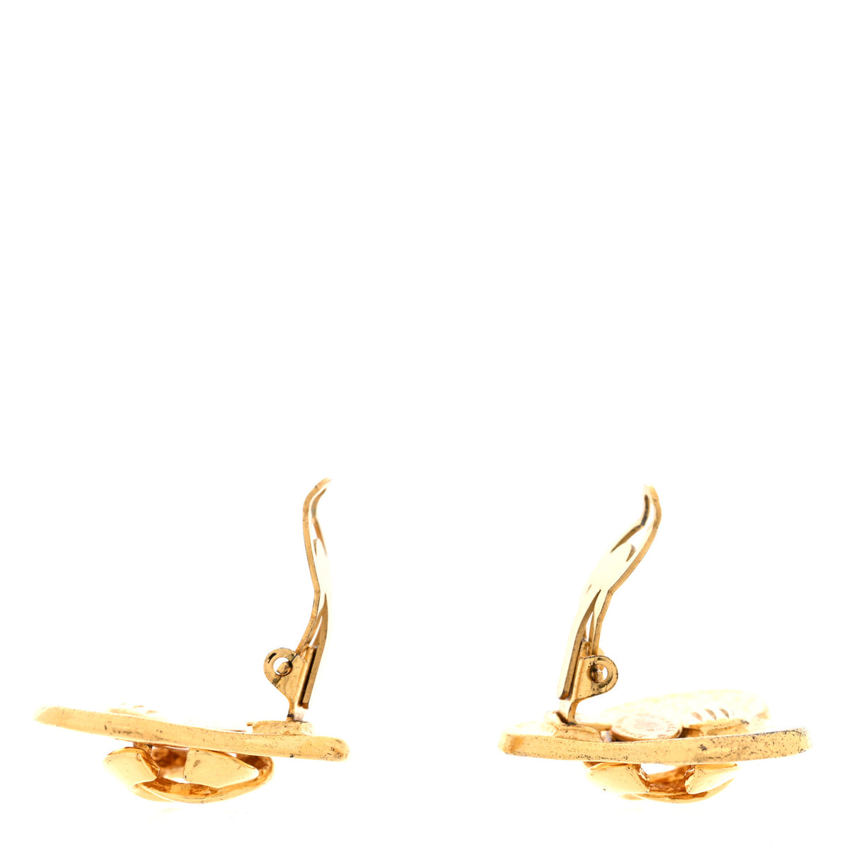Metal CC Heart Clip On Earrings Gold