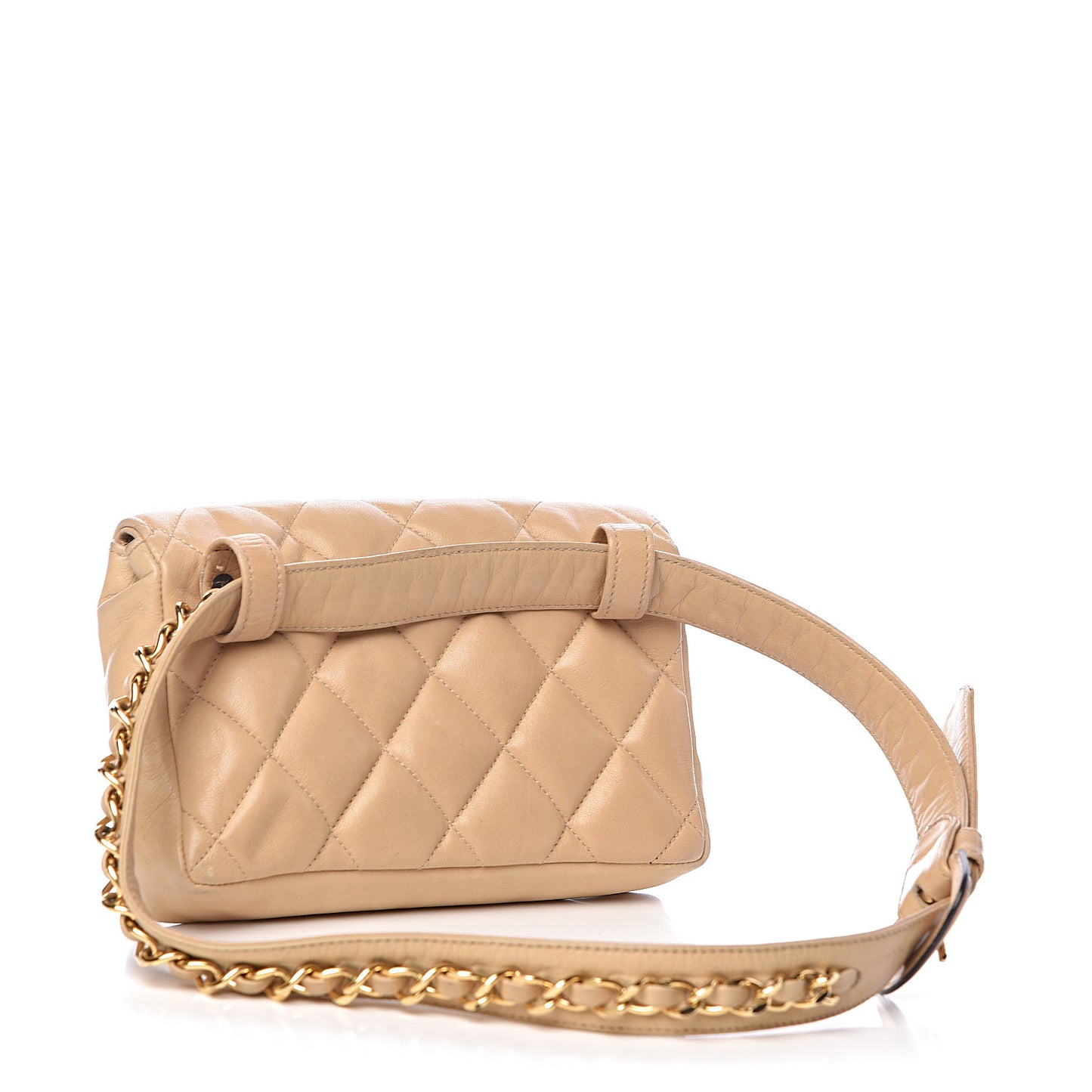 Lambskin Quilted Flap Waist Belt Bag 70 28 Beige
