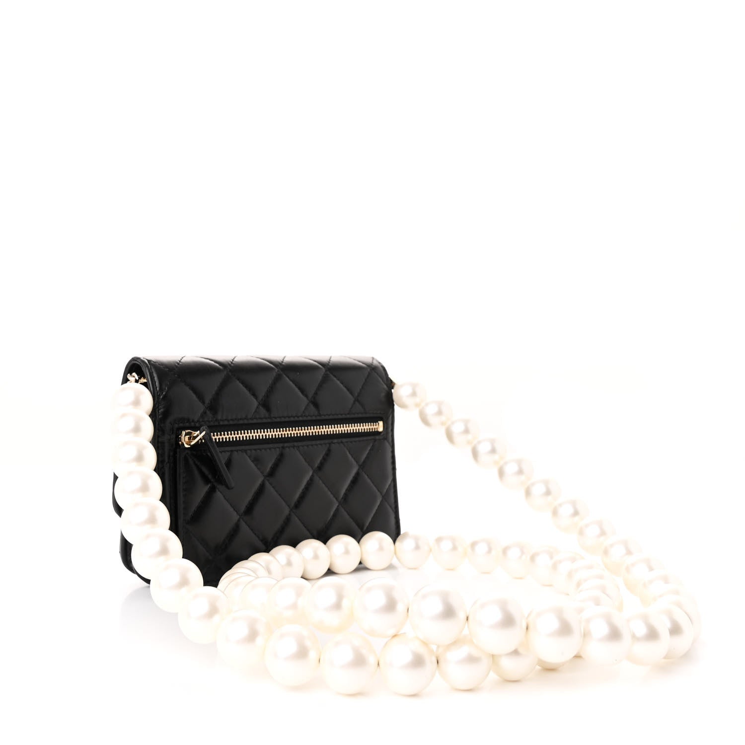 Chanel Calfskin Quilted Mini Maxi Pearls Wallet On Chain WOC Black 3 of 12