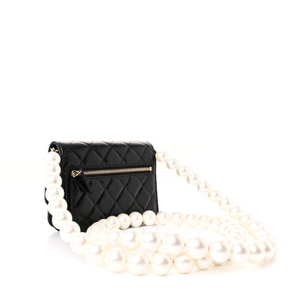 Chanel Calfskin Quilted Mini Maxi Pearls Wallet On Chain WOC Black 3 of 12