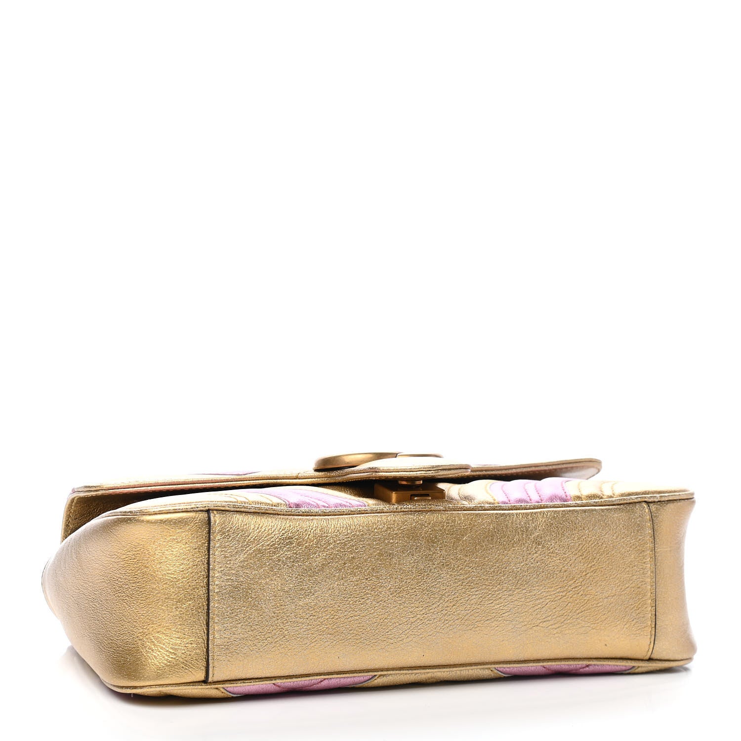 Gucci Metallic Calfskin Matelasse Small GG Marmont Shoulder Bag Gold Pink 4 of 9
