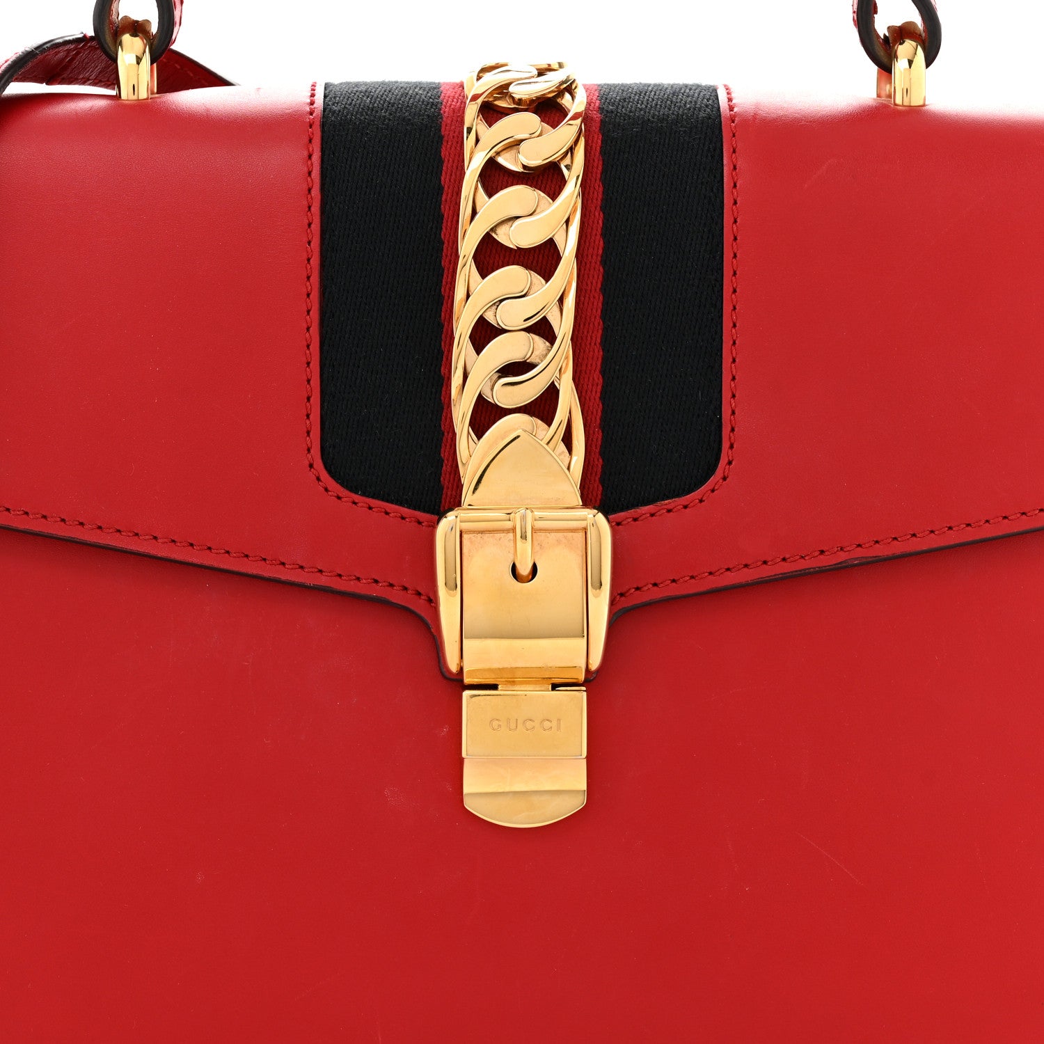 Gucci Calfskin Medium Sylvie Top Handle Bag Hibiscus Red 8 of 15