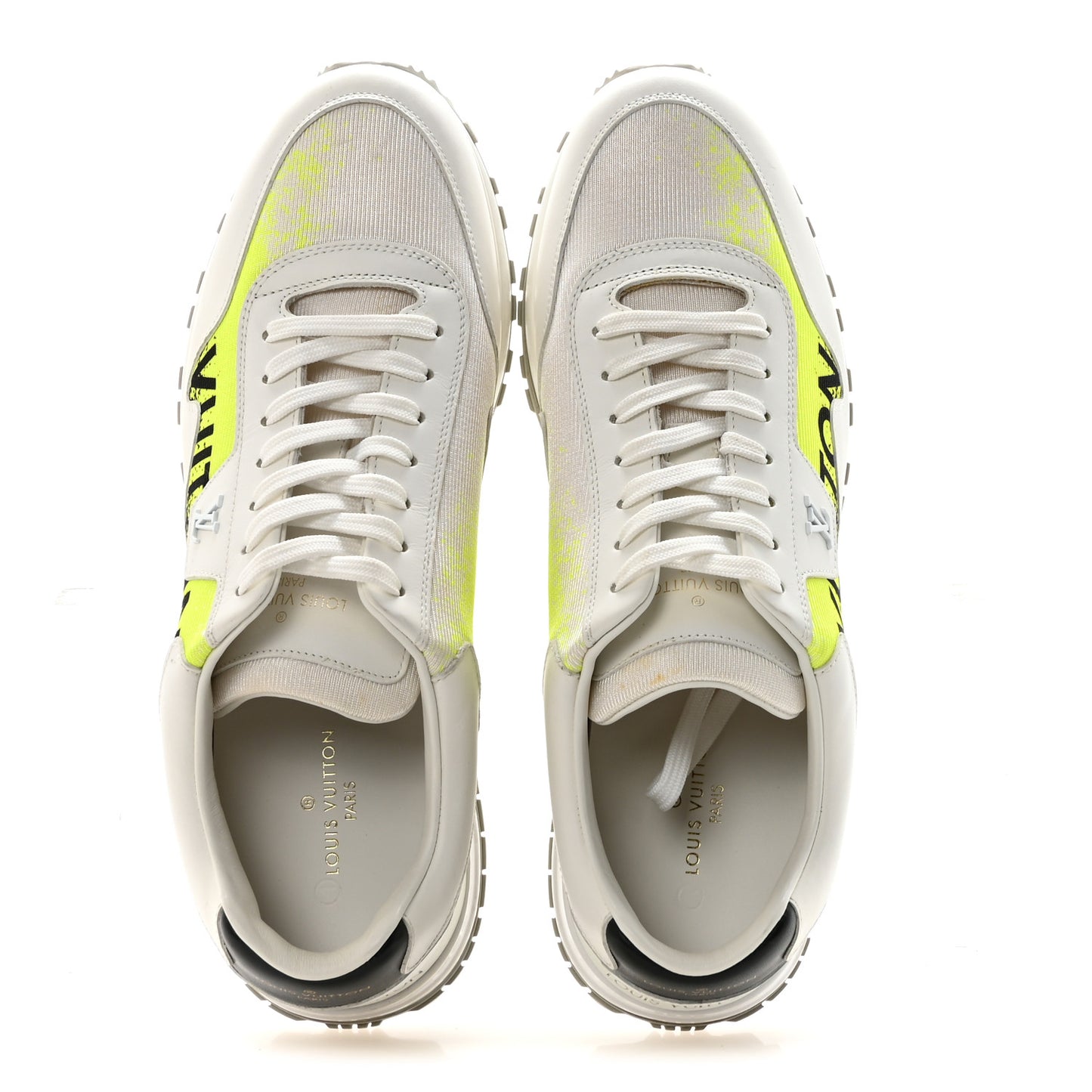 Calfskin Mens Run Away Sneakers  8 White Yellow Gradient