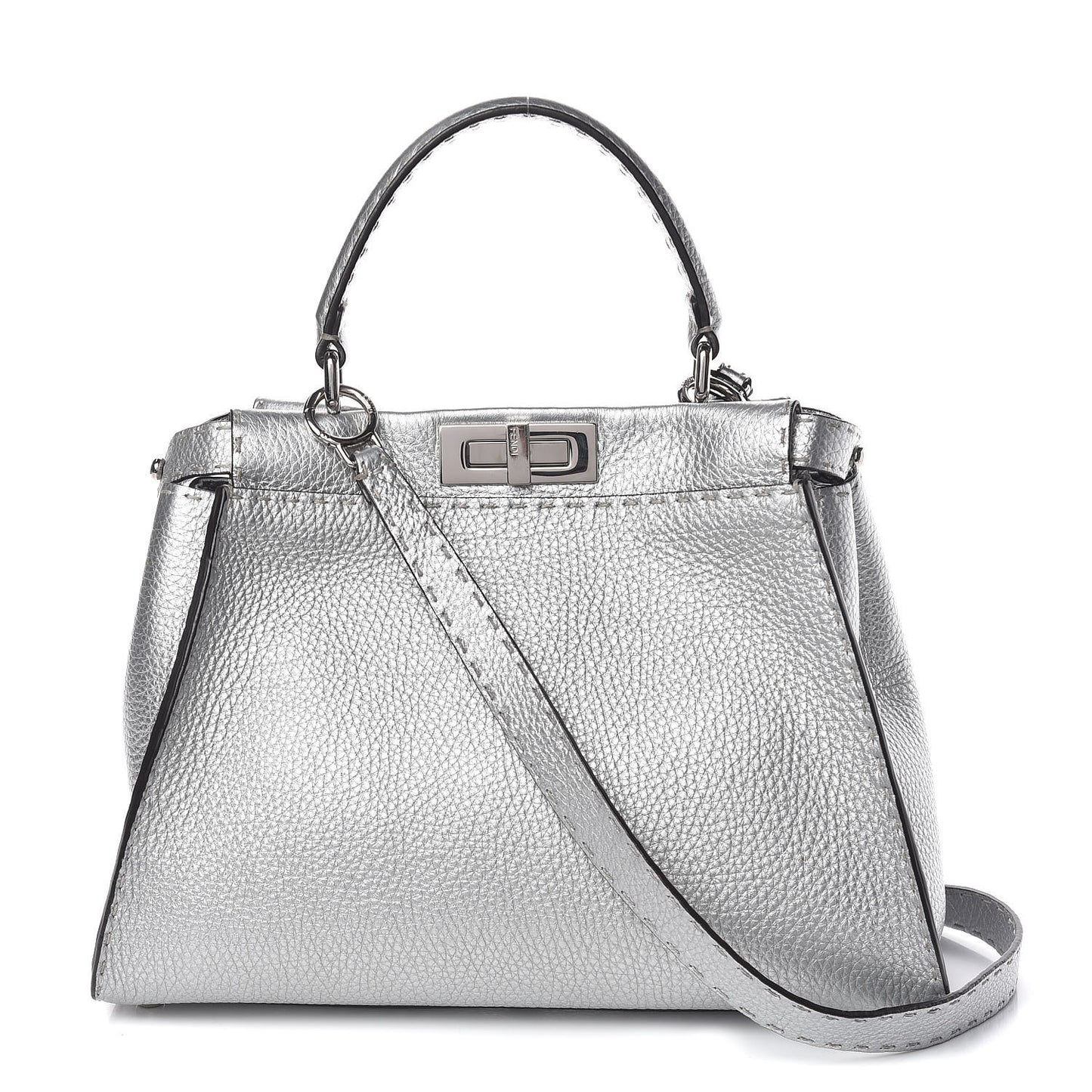 Cuoio Romano Lux Selleria Medium Peekaboo Iconic Satchel Argento