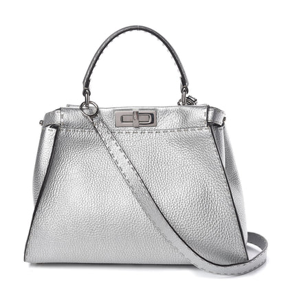 Fendi Cuoio Romano Lux Selleria Medium Peekaboo Iconic Satchel Argento 1 of 12
