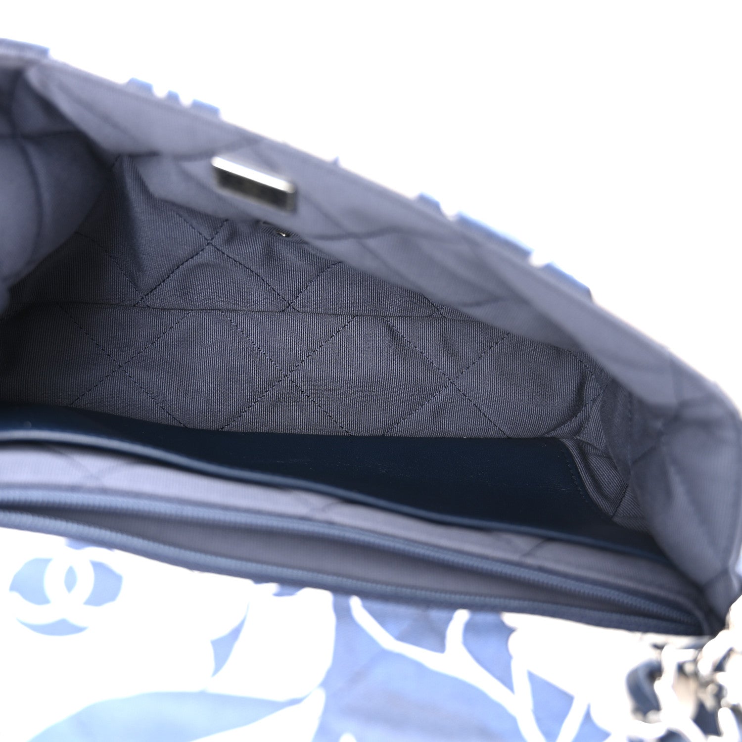Chanel Floral Printed Silk CC Medium Single Flap Navy Blue White 5 of 11