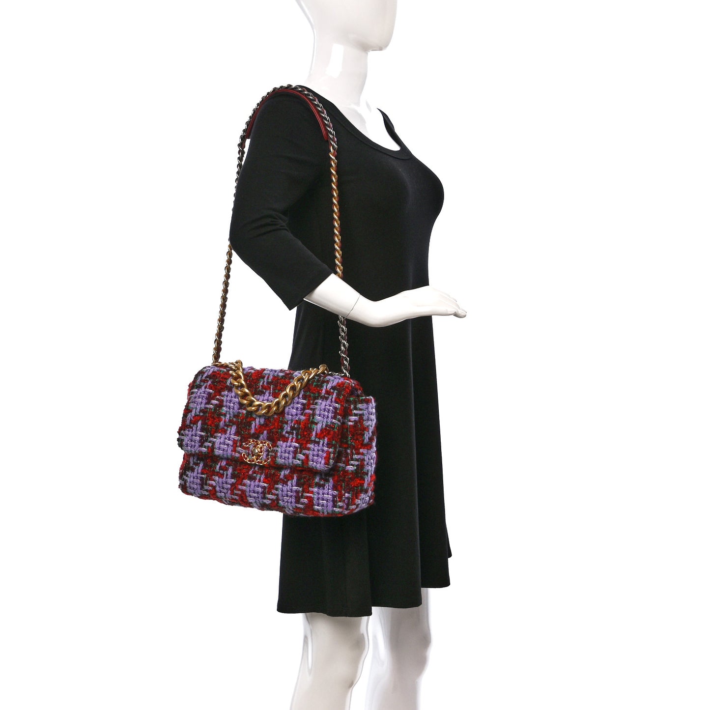 Tweed Quilted Large Chanel 19 Flap Red Purple Green