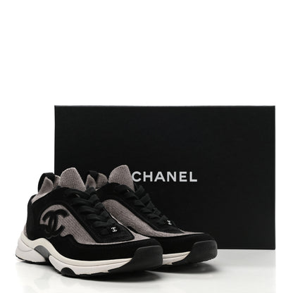Chanel Fabric Suede Calfskin CC Sneakers 39.5 Grey Black 9 of 9