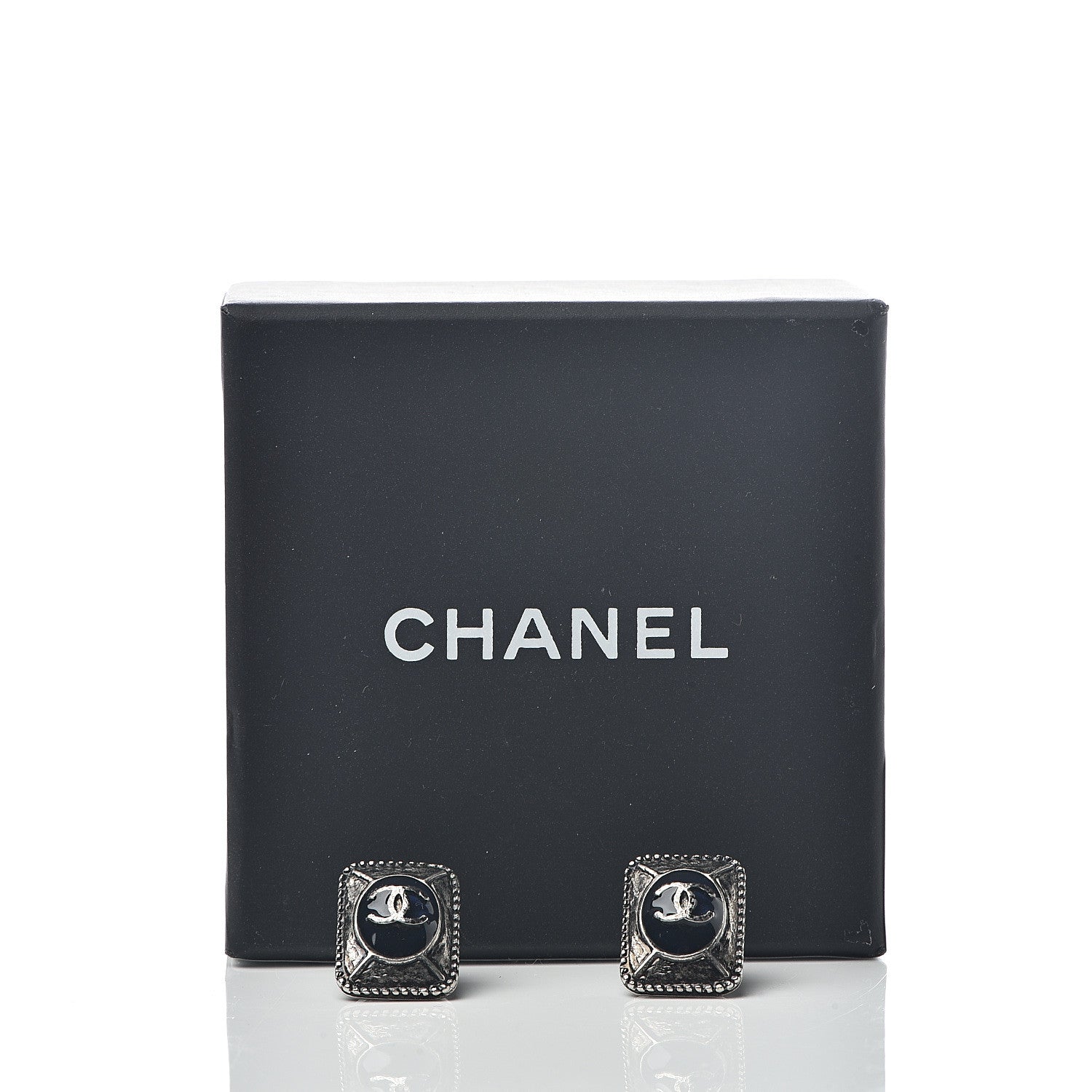 Chanel Ruthenium Enamel CC Earrings Blue 5 of 5