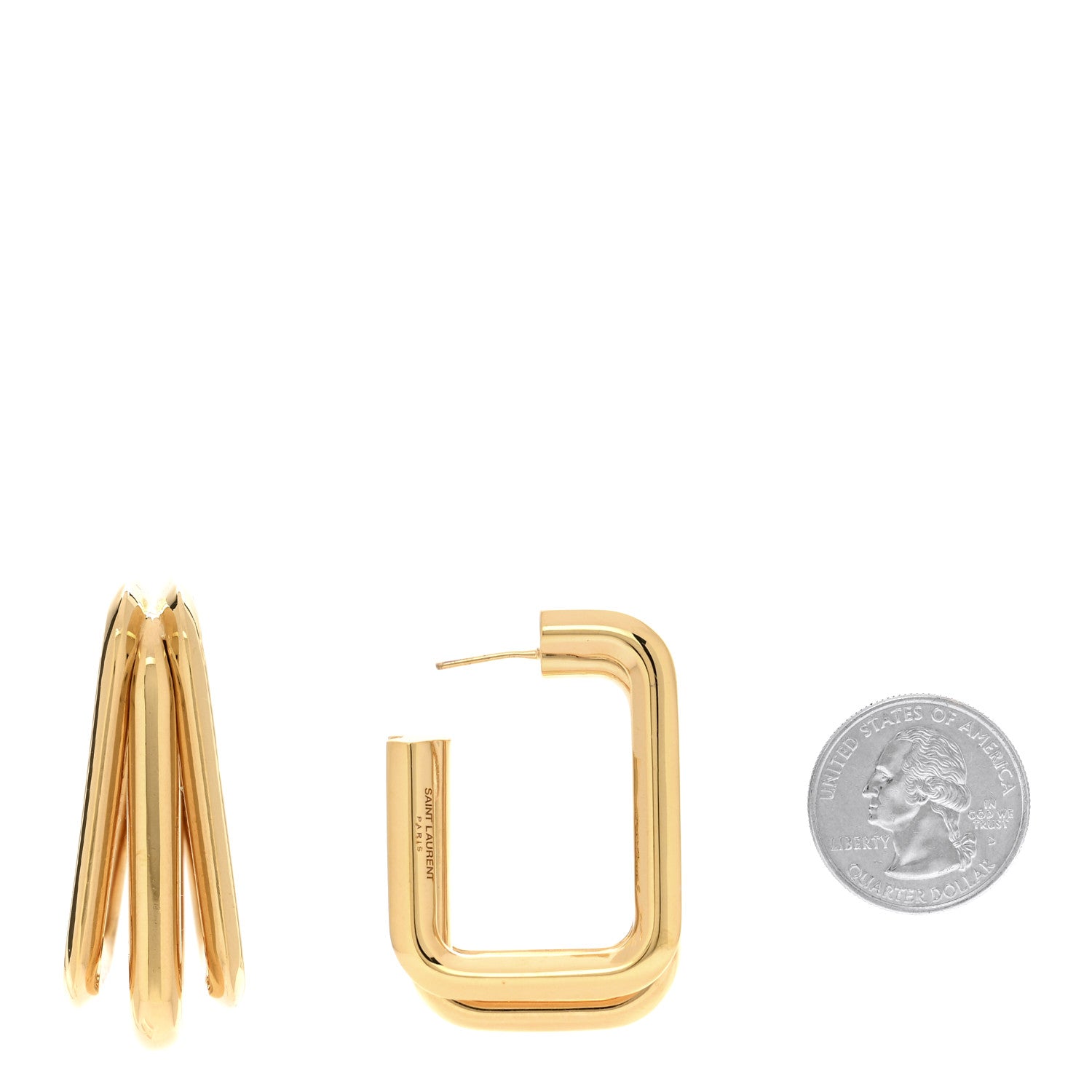 Saint Laurent Metal Square Triple Hoop Earrings Gold 2 of 6