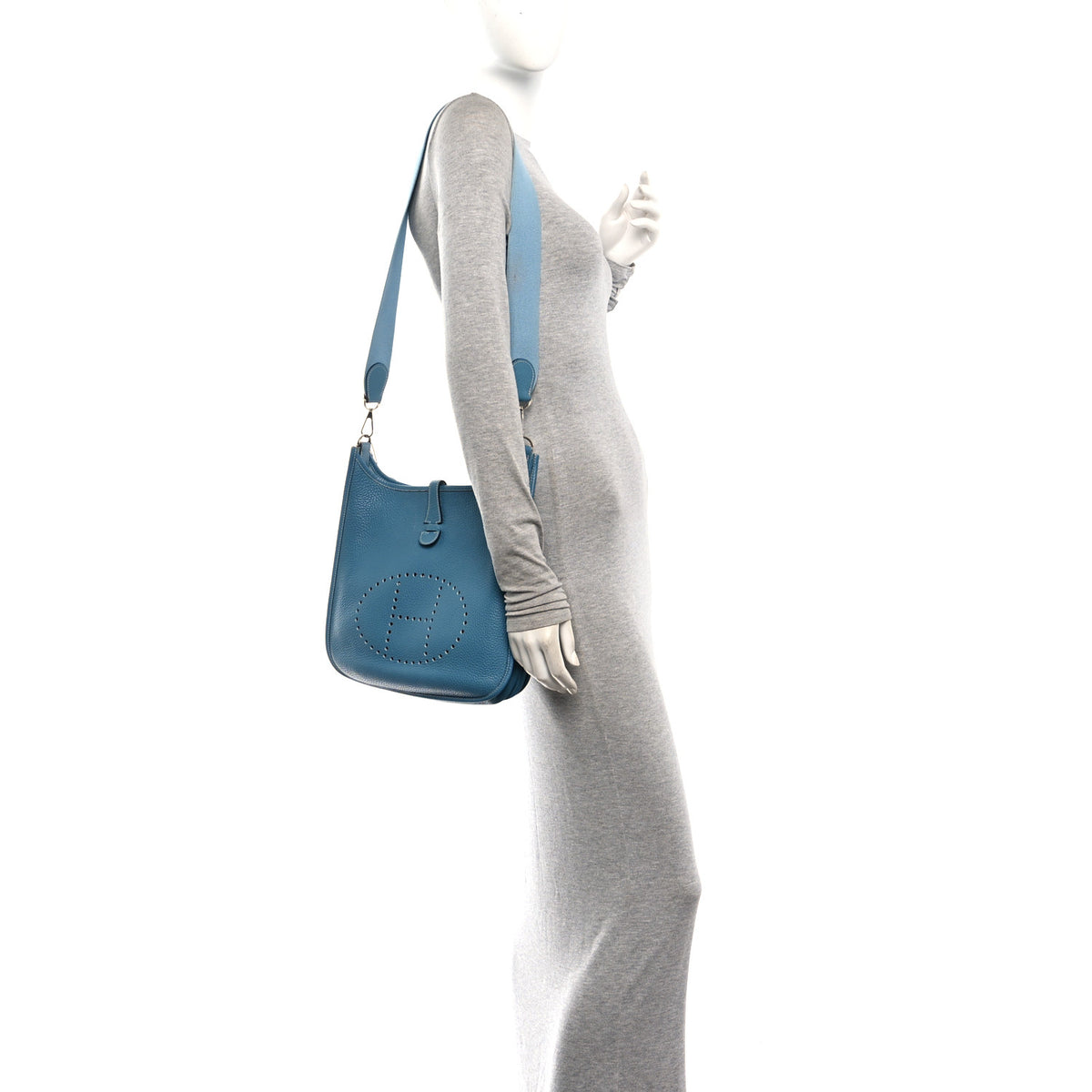 Hermes Taurillon Clemence Evelyne II PM Blue Jean 2 of 10