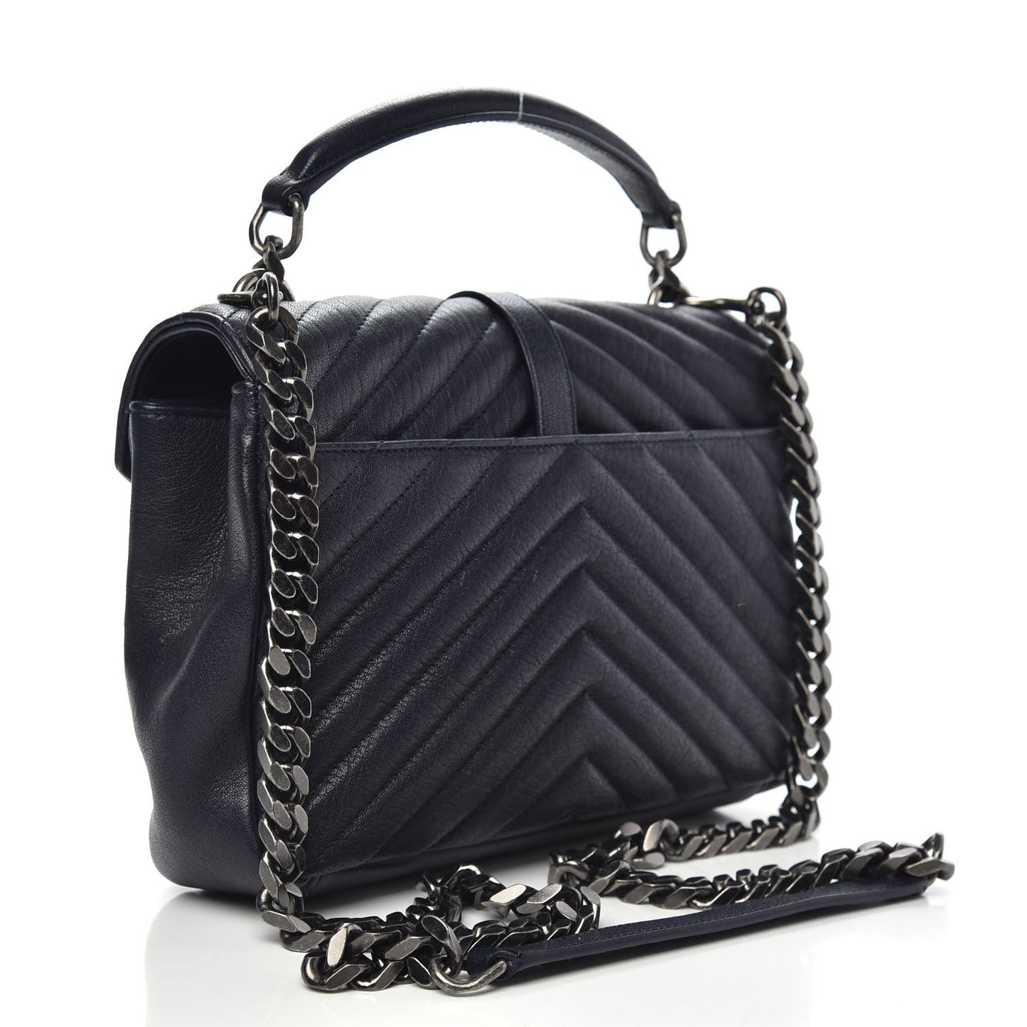 Sheepskin Matelasse Chevron Monogram Medium College Bag Deep Marine