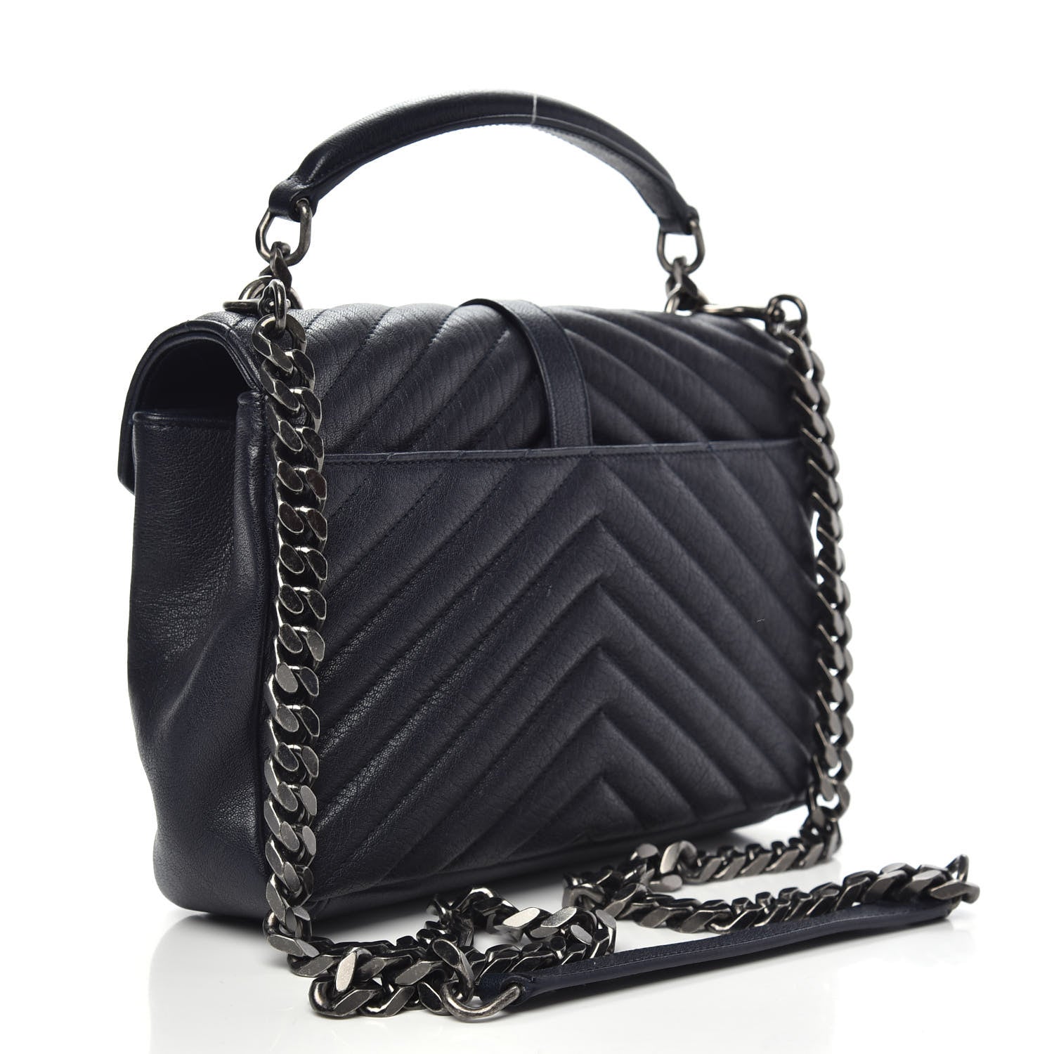 Saint Laurent Sheepskin Matelasse Chevron Monogram Medium College Bag Deep Marine 4 of 13