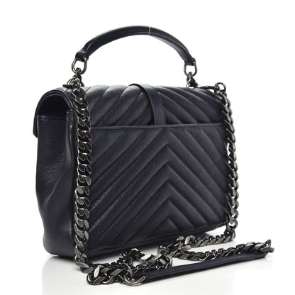 Saint Laurent Sheepskin Matelasse Chevron Monogram Medium College Bag Deep Marine 4 of 13