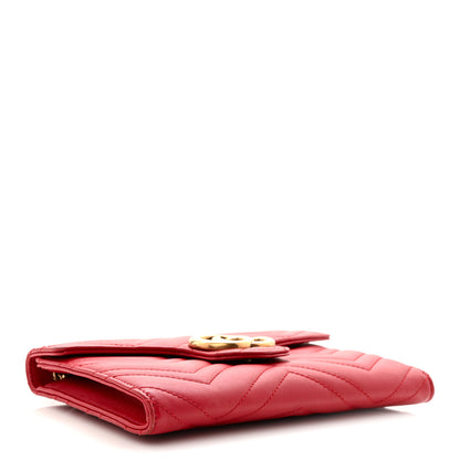 Gucci Calfskin Matelasse Mini GG Marmont Chain Wallet Hibiscus Red 4 of 11