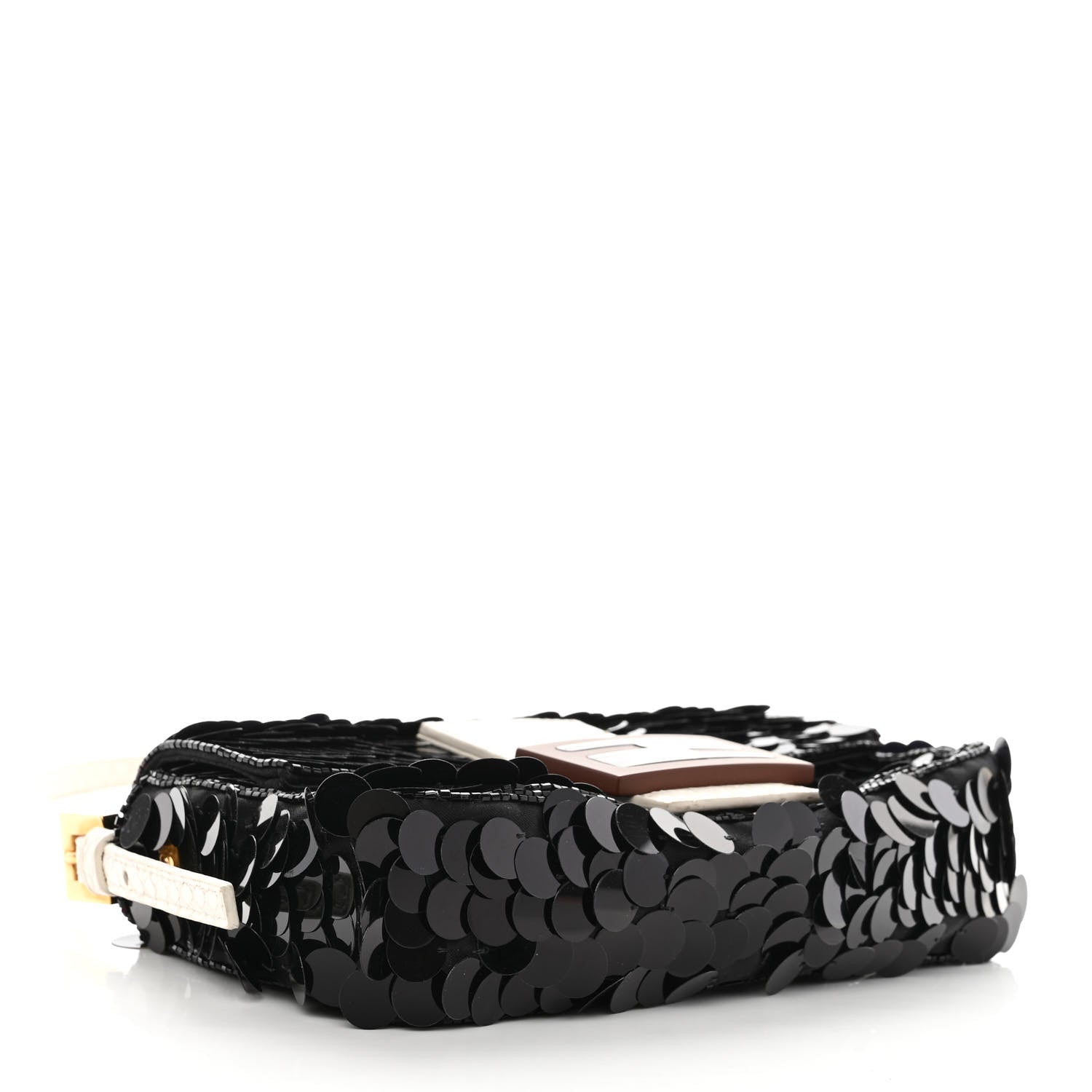 Fendi Satin Sequin Paillettes Elaphe Plexiglass Mini Baguette 1997 Black Avorio 4 of 12