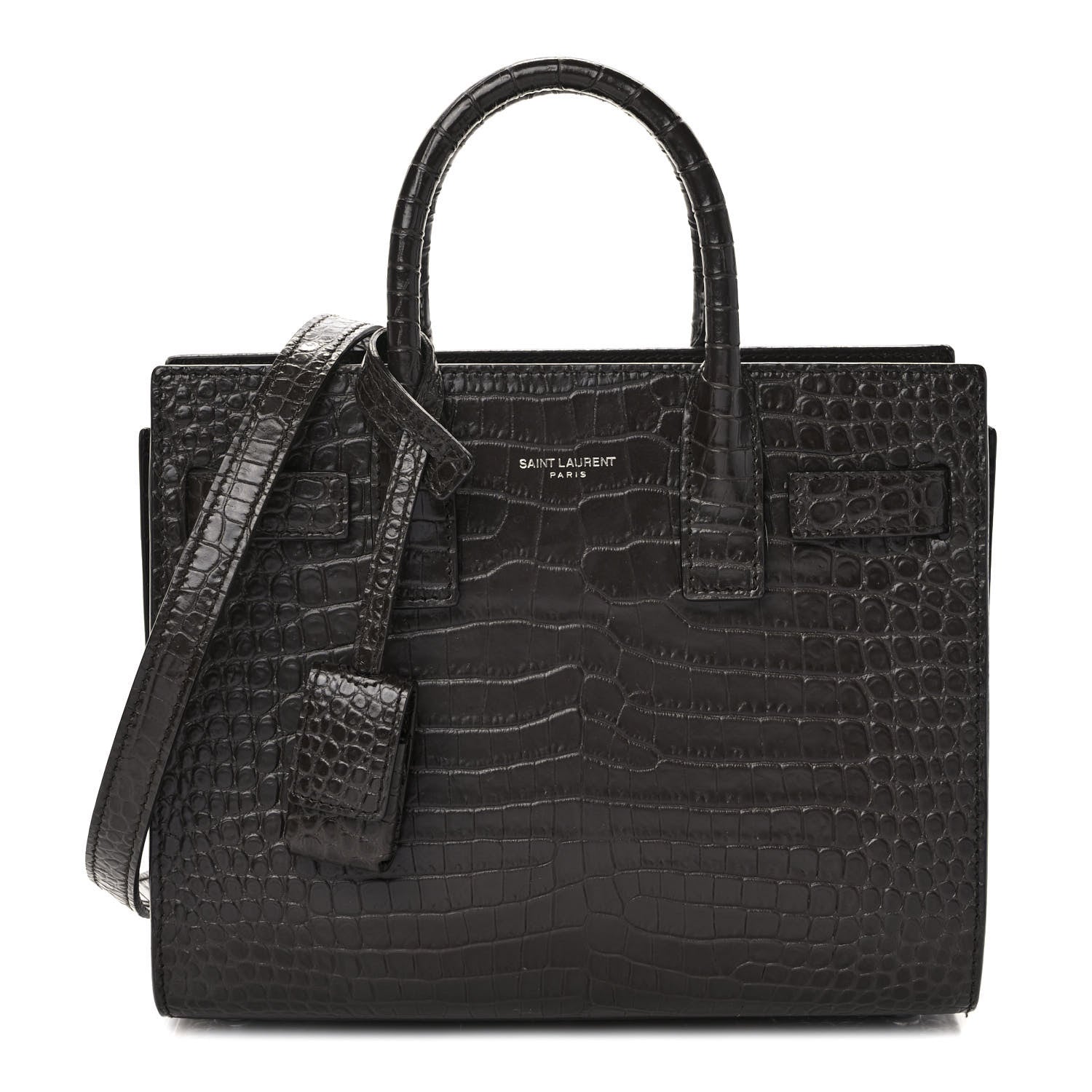 Saint Laurent Calfskin Crocodile Embossed Nano Sac De Jour Dark Brown 1 of 9