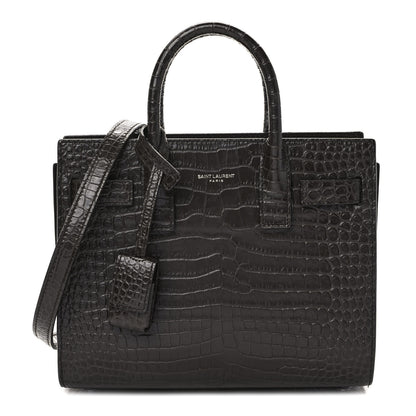 Saint Laurent Calfskin Crocodile Embossed Nano Sac De Jour Dark Brown 1 of 9