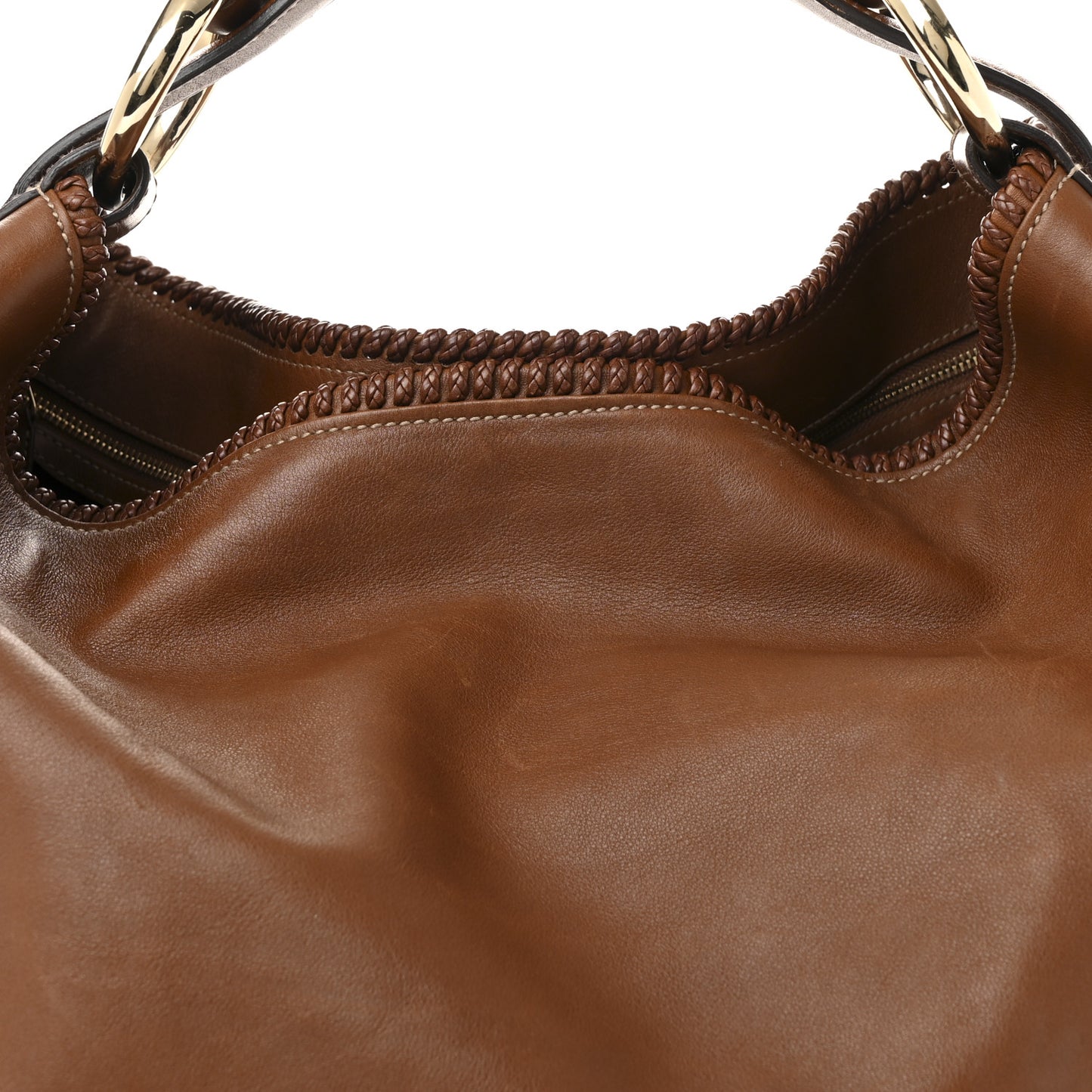 Calfskin Large Horsebit Chain Hobo Brown