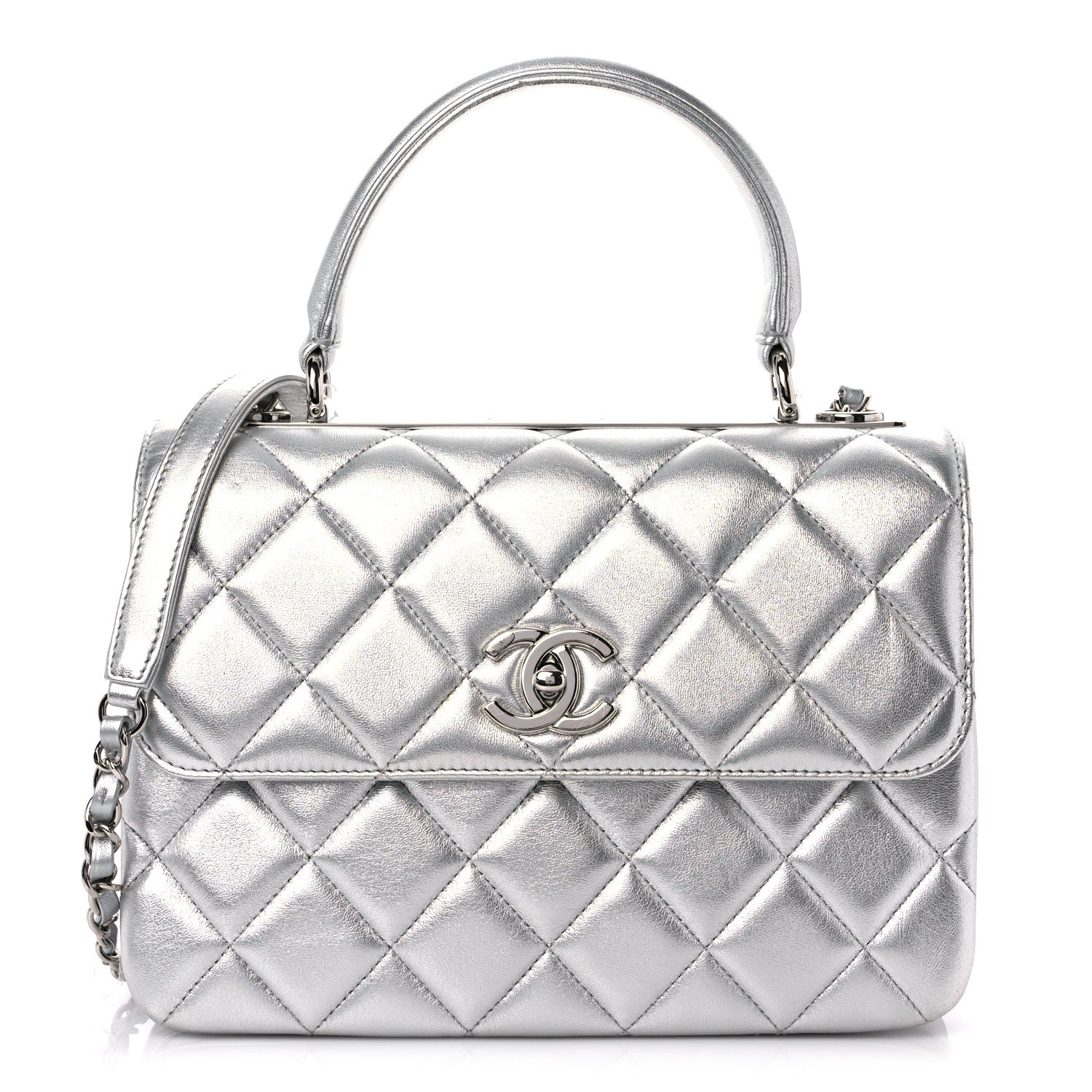Chanel Metallic Lambskin Quilted Small Trendy CC Flap Dual Handle Bag Silver 1 of 14
