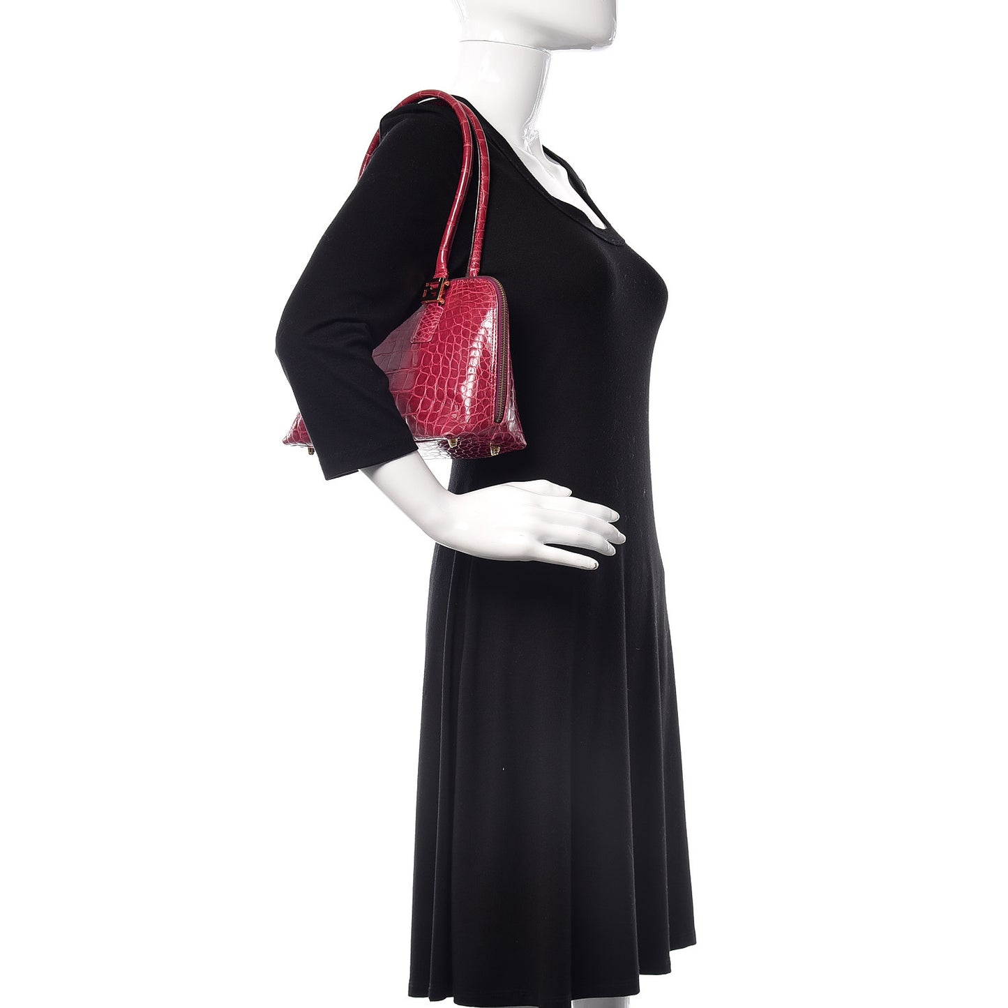 Crocodile Bowler Satchel Dark Pink