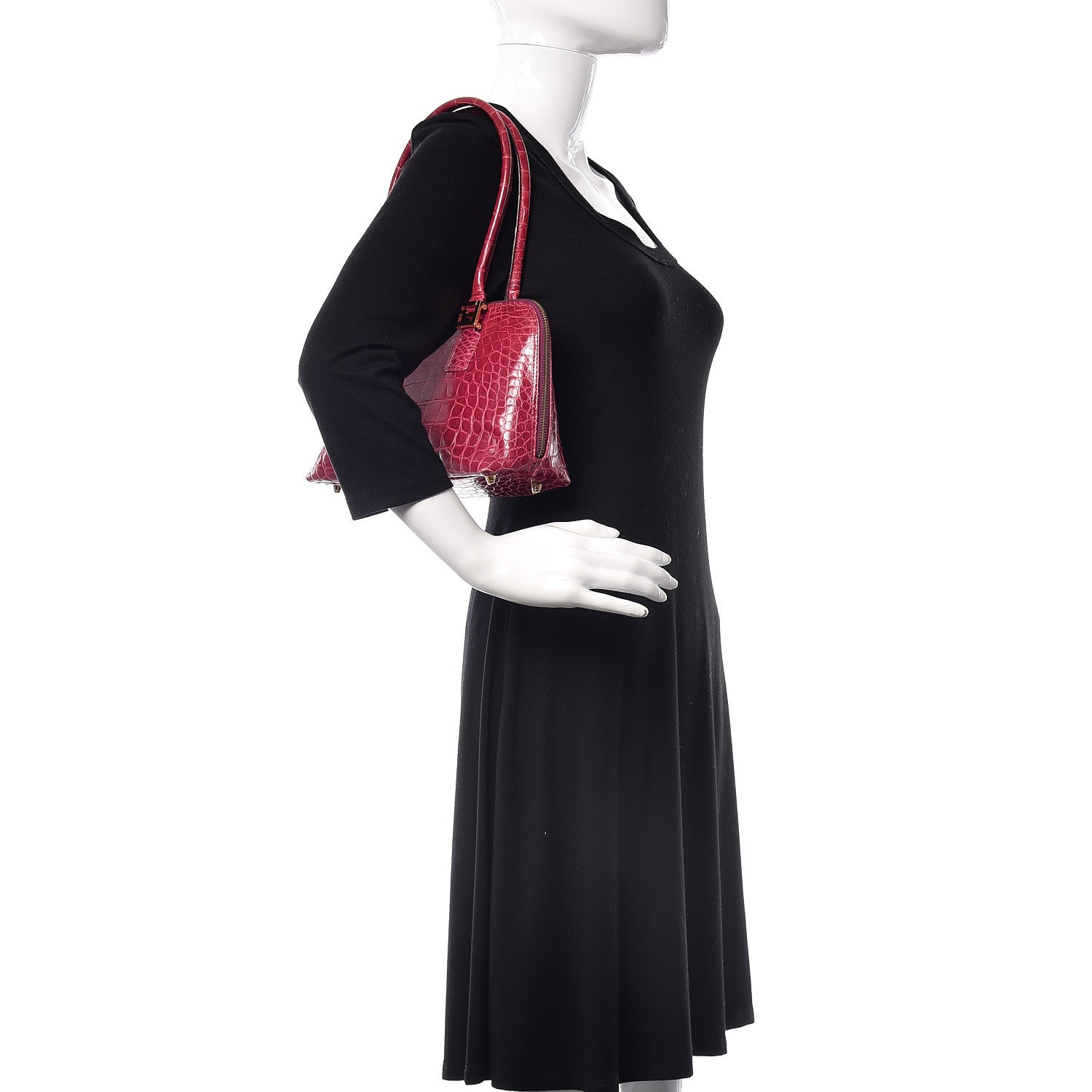 Fendi Crocodile Bowler Satchel Dark Pink 2 of 9