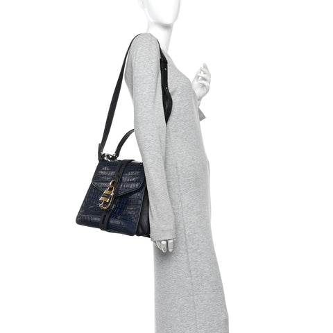 Calfskin Crocodile Embossed Medium Aby Day Shoulder Bag Full Blue