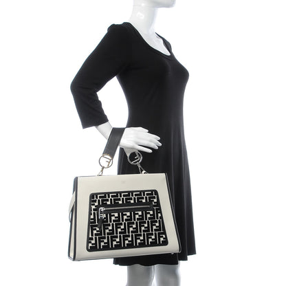 Fendi Vitello Century Velvet F is Fendi FF Embroidered Regular Runaway Satchel White Black 2 of 9