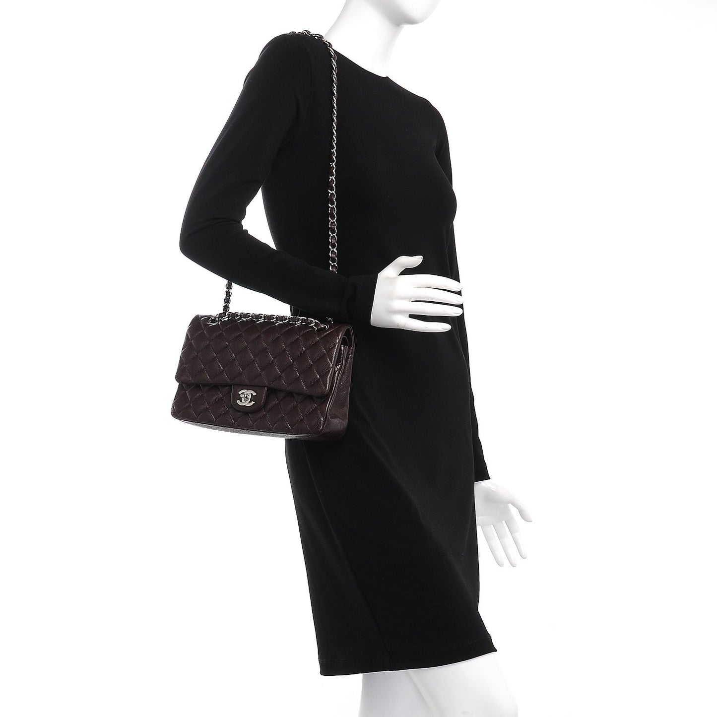 Caviar Quilted Medium Double Flap Burgundy