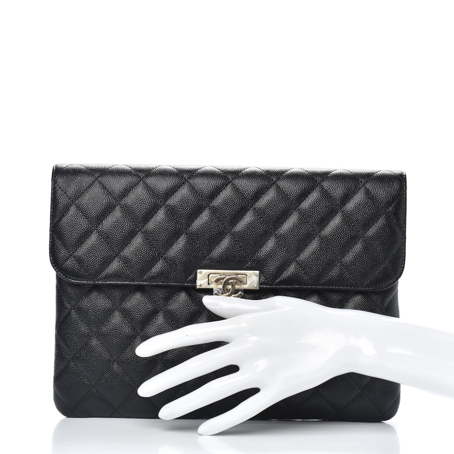 Caviar Quilted Medium Golden Class Pouch Black