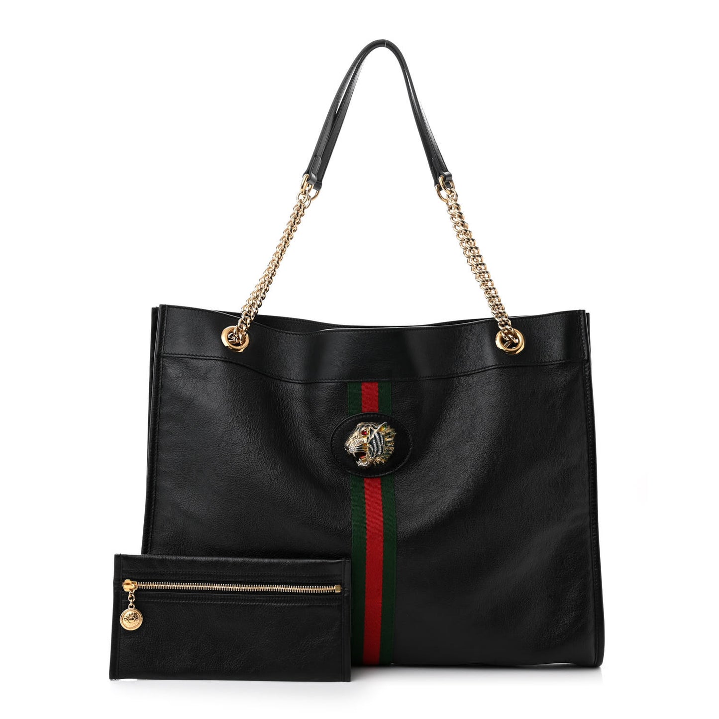 Calfskin Large Rajah Chain Tote Black
