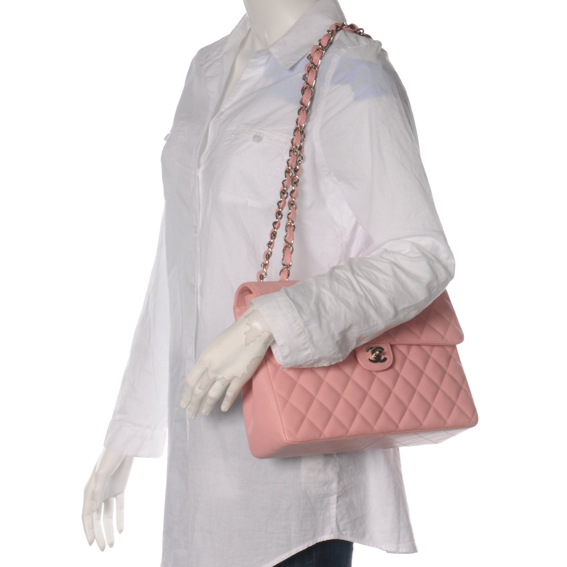 Chanel Caviar Jumbo Single Flap Pink 2 of 8