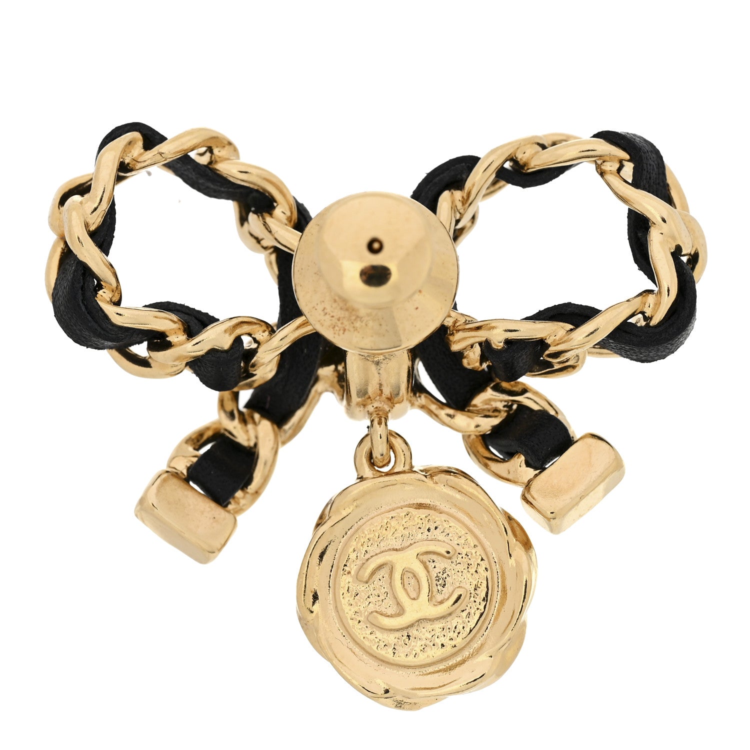 Chanel Lambskin Chain CC Bow Brooch Gold Black 2 of 3