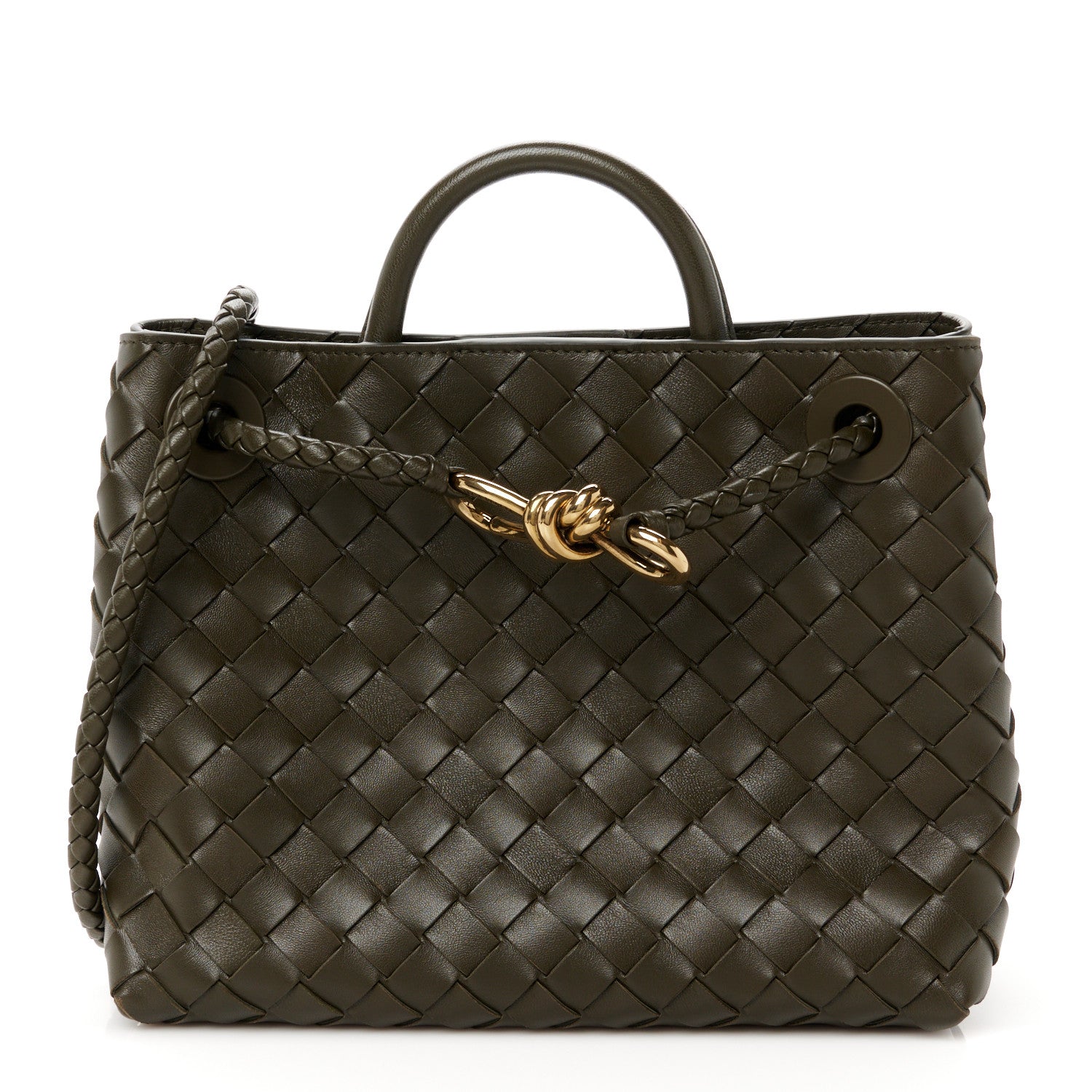 Bottega Veneta Nappa Intrecciato Small Andiamo Shoulder Bag Kaki 1 of 10