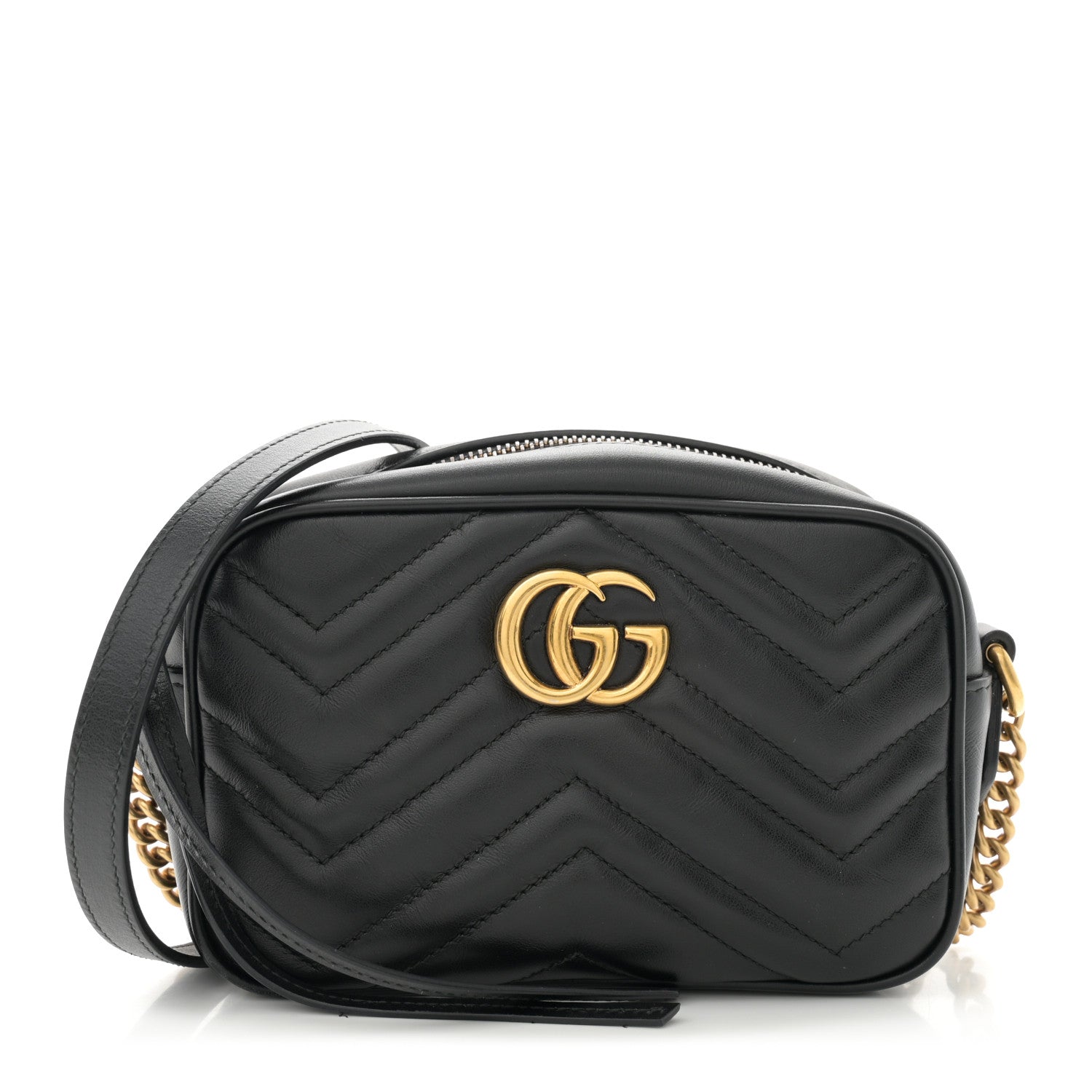 Gucci Calfskin Matelasse Mini GG Marmont Chain Shoulder Bag Black 1 of 14