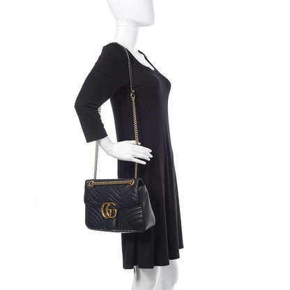 Gucci Calfskin Matelasse Medium GG Marmont Shoulder Bag Black 2 of 20
