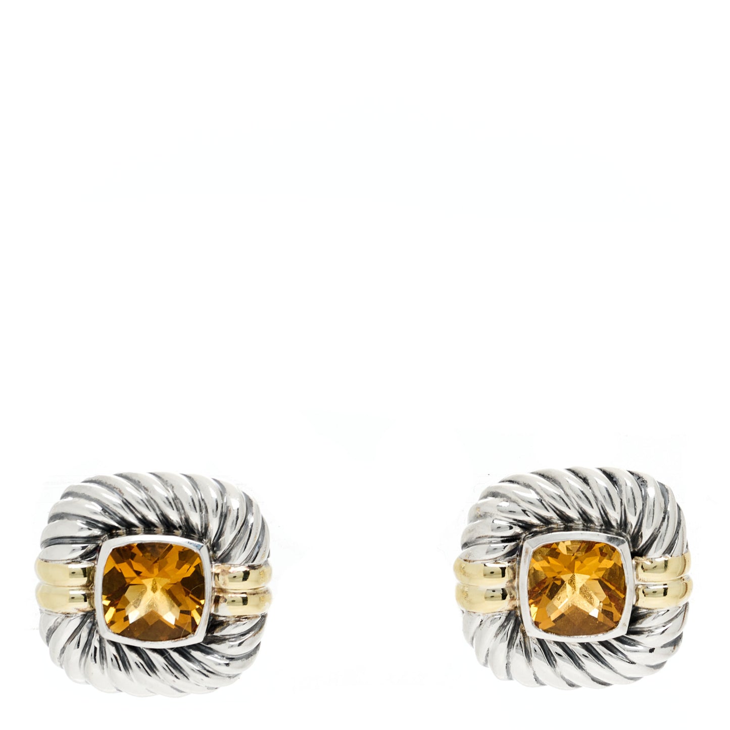 Sterling Silver 14K Yellow Gold Citrine 11mm Cable Earrings